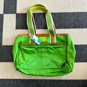 Coach green nylon shoulder handbag/tote